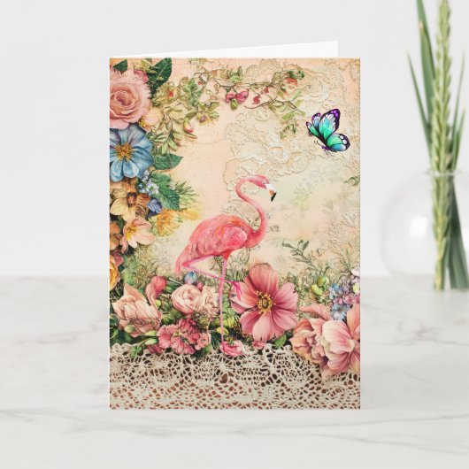 Shabby Chic Waterverf Floral Flamingo Kaart (Voorkant)