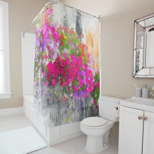 Shabby Chic Waterverf Floral Foto Trendy Modern Douchegordijn (In situ)