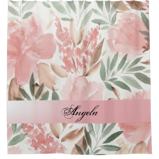 Shabby Chic Waterverf Flowers Douchegordijn (Voorkant)