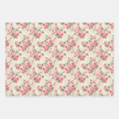 Shabby chic waterverf magenta en salie rozen inpakpapier vel (Voorkant 3)