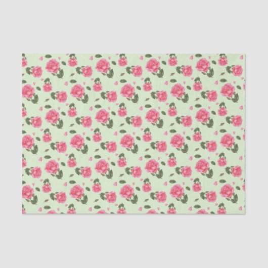 Shabby Chic Waterverf Pink Rose Floral Design Tissuepapier (Voorkant)