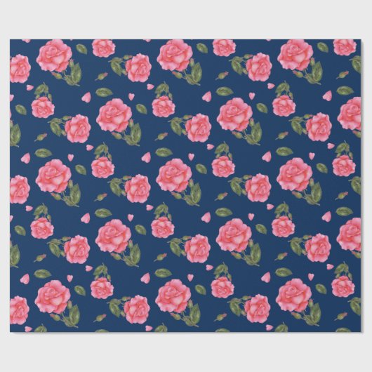 Shabby Chic Waterverf Pink Rose Floral Pattern Cadeaupapier (Vlak)