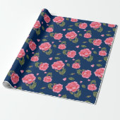 Shabby Chic Waterverf Pink Rose Floral Pattern Cadeaupapier (Uitgerold)