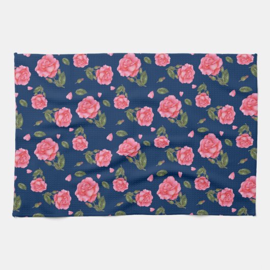 Shabby Chic Waterverf Pink Rose Floral Pattern Theedoek (Horizontaal)