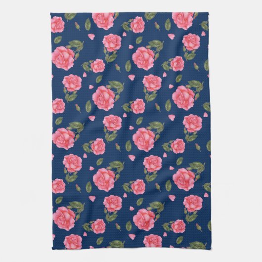 Shabby Chic Waterverf Pink Rose Floral Pattern Theedoek (Verticaal)