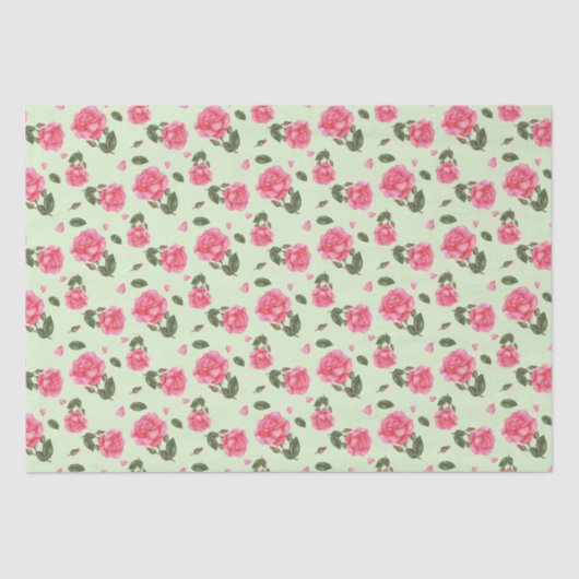 Shabby Chic Waterverf Pink Rose Floral Pattern Tissuepapier (Voorkant)