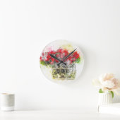 Shabby Chic Waterverf Red Roses in mandje Ronde Klok (Huis)