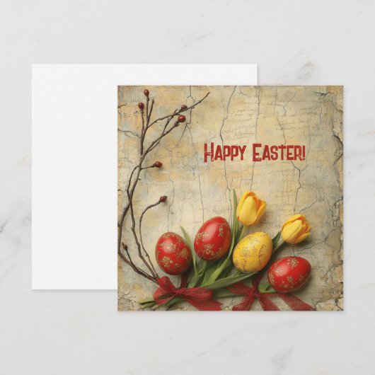Shabby chic waterverf rood en geel Easer eieren Feestdagenkaart (Voorkant / Achterkant)