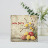 Shabby chic waterverf rood en geel Easer eieren Feestdagenkaart (Staand voorkant)