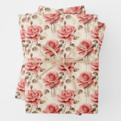 Shabby Chic waterverf rood Frans rozen groen Inpakpapier Vel (In situ)
