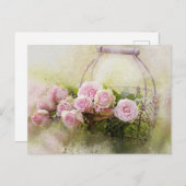  Shabby Chic Waterverf roze rozen Briefkaart (Voorkant / Achterkant)
