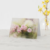 Shabby Chic Waterverf roze rozen Kaart (Gele Bloem)