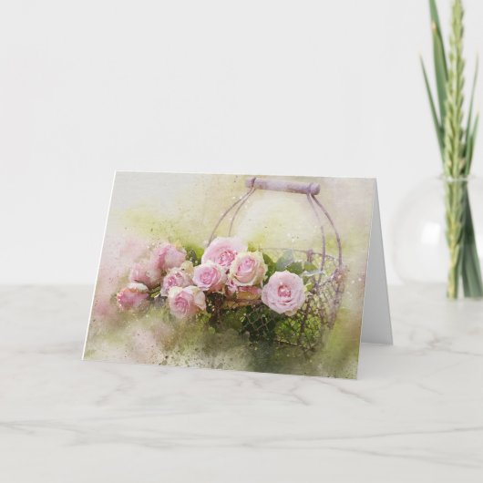 Shabby Chic Waterverf roze rozen Kaart (Voorkant)