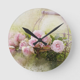  Shabby Chic Waterverf roze rozen Ronde Klok