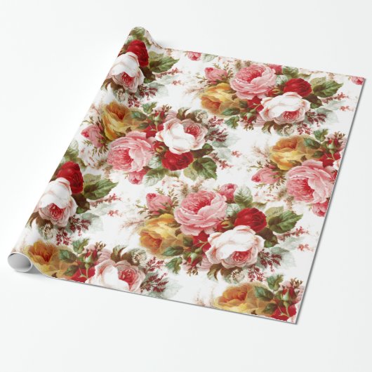  Shabby Chic Wedding Floral Wrapping Paper Cadeaupapier (Uitgerold)