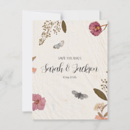 Shabby Chic Wedding geperste bloemen Save the Date Briefkaart