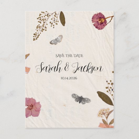 Shabby Chic Wedding geperste bloemen Save the Date Briefkaart (Voorkant)