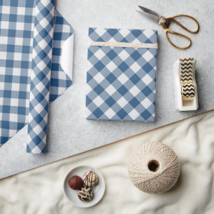 Shabby Chic White Cadet Blue Gingham Cadeaupapier