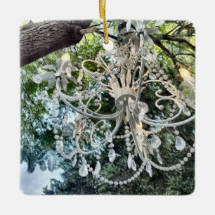 Shabby Chic White Crystal Chandelier Keramisch Ornament