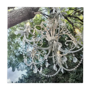 Shabby Chic White Crystal Chandelier Tegeltje