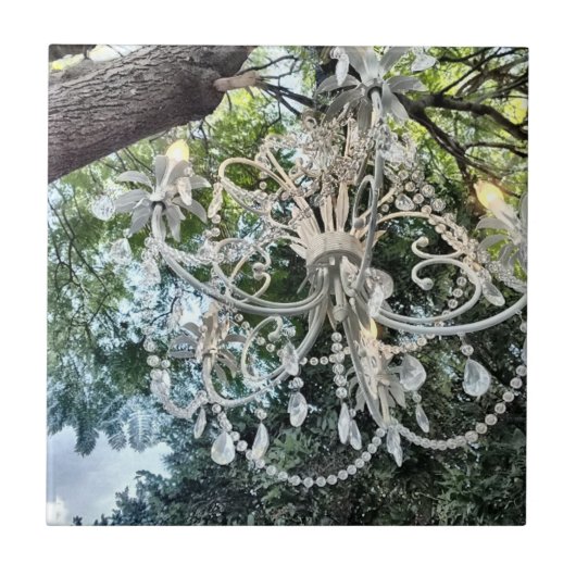 Shabby Chic White Crystal Chandelier Tegeltje (Voorkant)