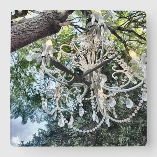 Shabby Chic White Crystal Chandelier Vierkante Klok (Voorkant)