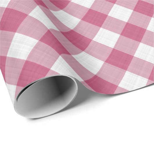 Shabby Chic White Donk Pink Gingham Cadeaupapier (Rol Hoek)