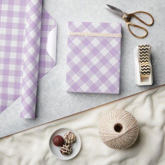 Shabby Chic White Lavender Violet Gingham Cadeaupapier (Crafts)