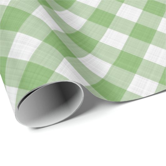 Shabby Chic White Light Apple Lime Green Gingham Cadeaupapier (Rol Hoek)