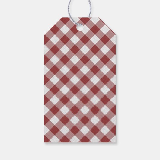 Shabby Chic White Light Maroon Red Gingham Cadeaulabel (Achterkant)