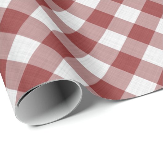Shabby Chic White Light Maroon Red Gingham Cadeaupapier (Rol Hoek)