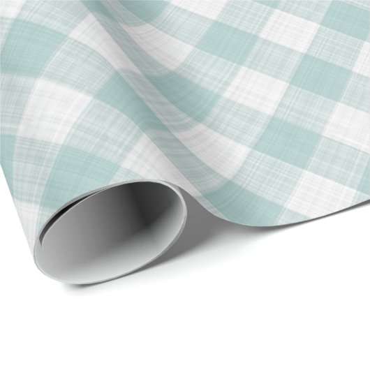Shabby Chic White Light Seafoam Blue Green Gingham Cadeaupapier (Rol Hoek)