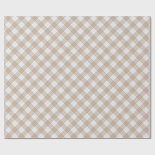 Shabby Chic White Light Taupe Beige Brown Gingham Cadeaupapier (Vlak)