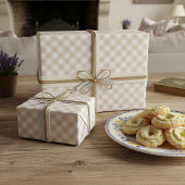 Shabby Chic White Light Taupe Beige Brown Gingham Cadeaupapier