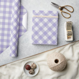 Shabby Chic White Light Violet Paarse Gingham Cadeaupapier