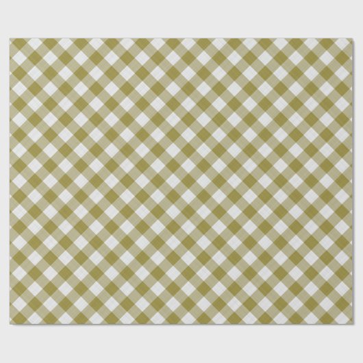 Shabby Chic White Ochre Mustard Green Gingham Cadeaupapier (Vlak)