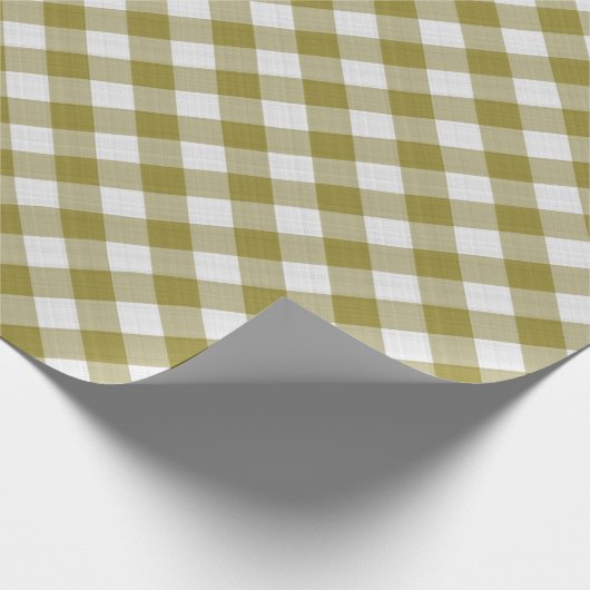 Shabby Chic White Ochre Mustard Green Gingham Cadeaupapier (Hoek)