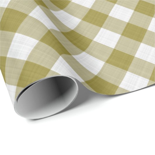 Shabby Chic White Ochre Mustard Green Gingham Cadeaupapier (Rol Hoek)