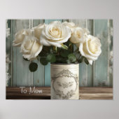 Shabby Chic White Roses Poster (Voorkant)