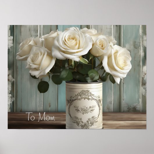Shabby Chic White Roses Poster (Voorkant)
