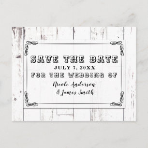  Shabby Chic White Wood Barn bewaar de datum Aankondigingskaart