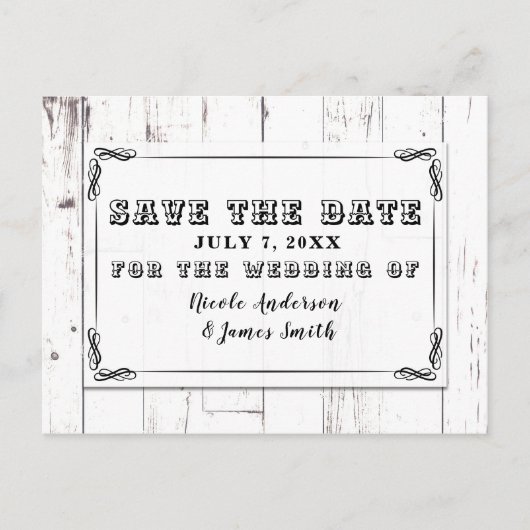  Shabby Chic White Wood Barn bewaar de datum Aankondigingskaart (Voorkant)