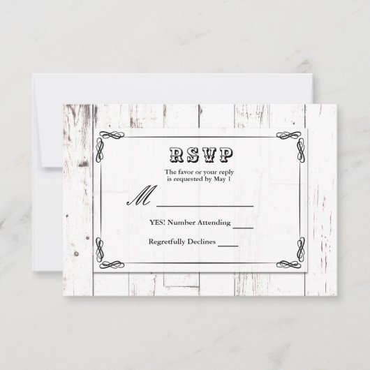  Shabby Chic White Wood Barn Wedding RSVP (Voorkant)