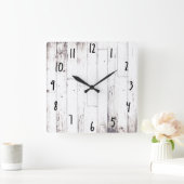 Shabby Chic White Wood Rustic Farmhouse Barn Vierkante Klok (Huis)