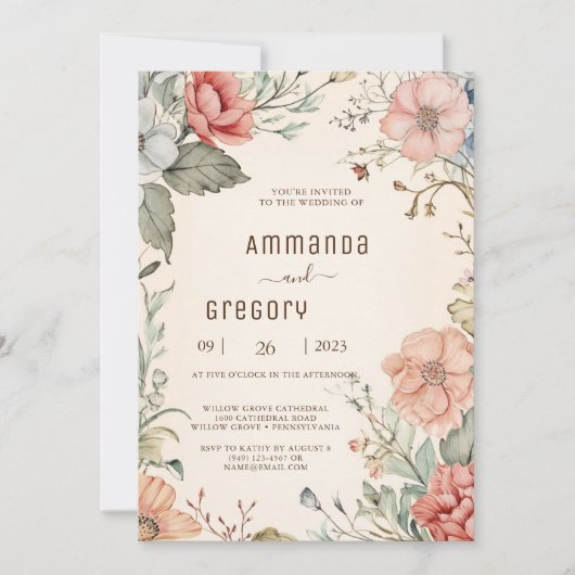 Shabby Chic Wildflower bruiloft uitnodiging (Voorkant)