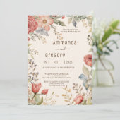 Shabby Chic Wildflower bruiloft uitnodiging (Staand voorkant)