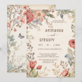 Shabby Chic Wildflower bruiloft uitnodiging (Voorkant / Achterkant)