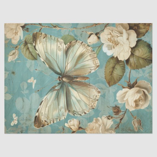 Shabby chic witte vlinder & blush rozen tissuepapier (Voorkant)