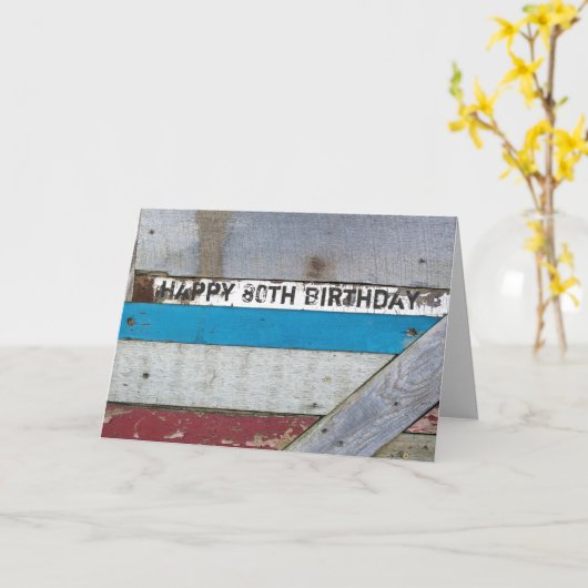 Shabby Chic Wood 80th Birthday Kaart (Gele Bloem)