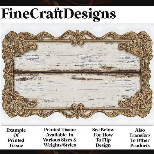 Shabby Chic Wood + Gold Scroll Lijst AN2 Decoupage Tissuepapier